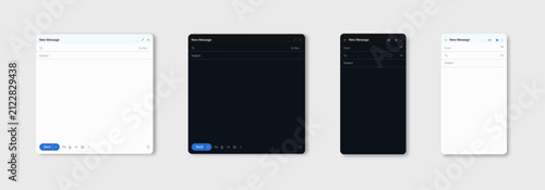 Fotografie A set of modern email client user interface templates featuring web and mobile email compose windows in light and dark mode themes for UI UX design presentation