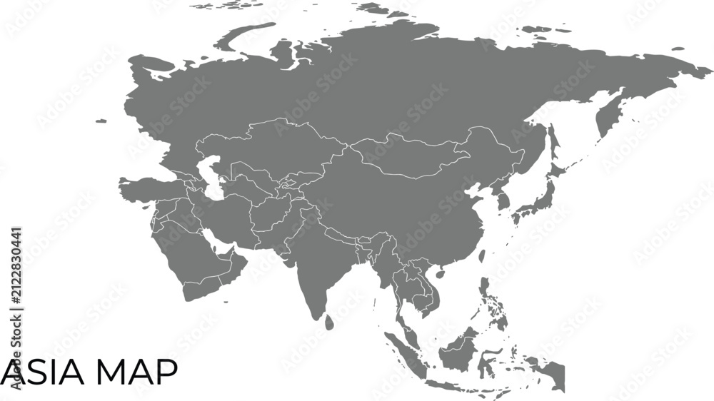 Obraz premium Asia Political Map Silhouette with Country Borders Vector Illustration