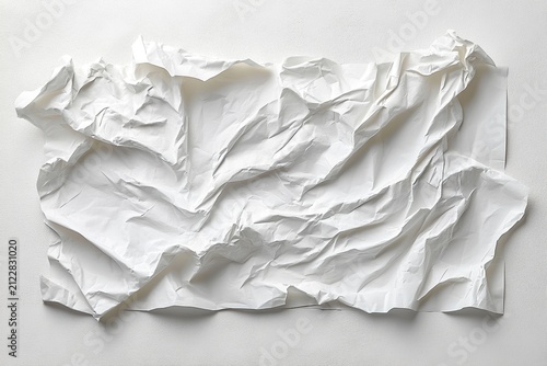 Wrinkled sheet of paper isolated on white background illustrating imperfection texture and authentic minimal design concept.