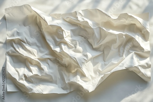 Wrinkled Paper Sheet Imperfection Minimal Concept Isolated on White Background