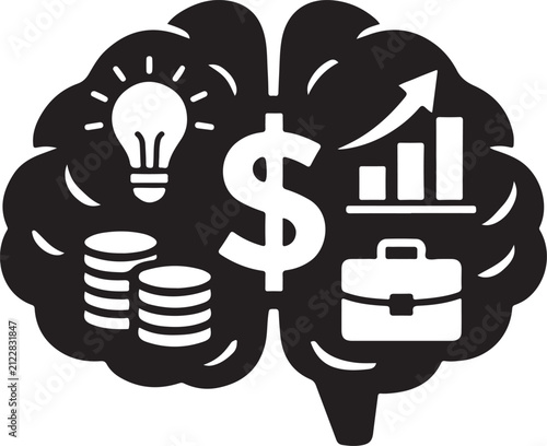 Human brain icon representing financial wisdom, intelligence, strategy and smart business decisions.