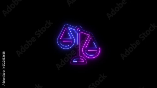 Neon pink and blue scales of justice animated icon a glowing sign animation featuring the symbol of the of against a deep black background law sign legal balance court