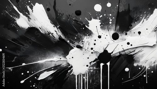 abstract charcoal black and stark white paint splatter texture background modern gritty aesthetic design for urban brand identity industrial advertising and edgy social media content presentation