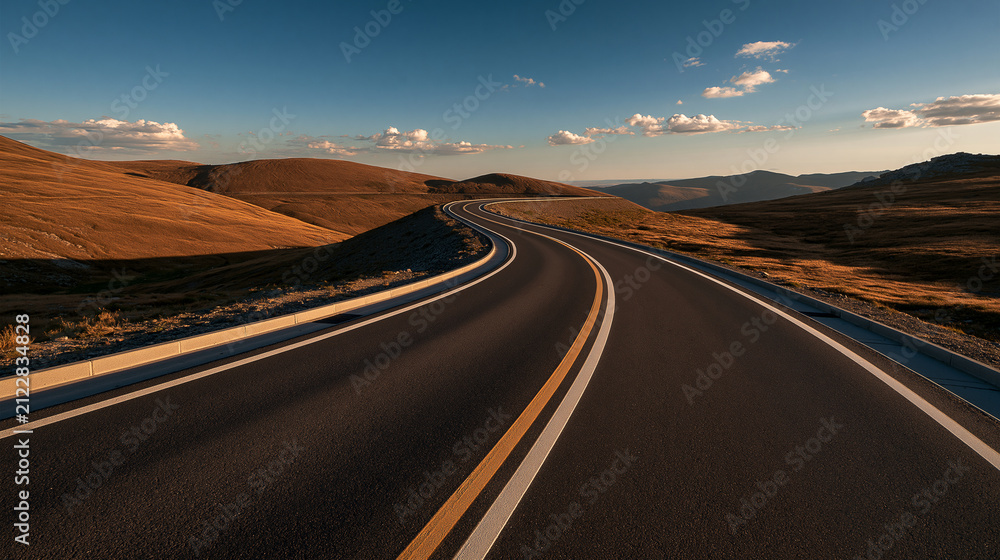 Fototapeta premium winding road representing career journey and future opportunities, scenic path toward professional success and achievement, long road ahead symbolizing growth ambition and career development