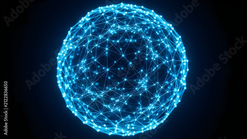 Abstract glowing circular network with blue light particles and fine lines