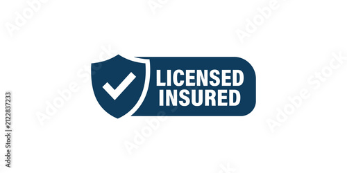Obraz na plátne Licensed and insured badge with check mark shield design.