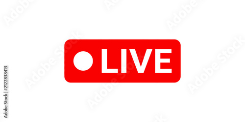 Red live streaming button isolated on transparent background.