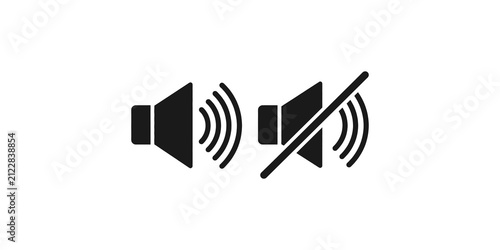 Photography Set of black volume sound level icons with silent mode sign.