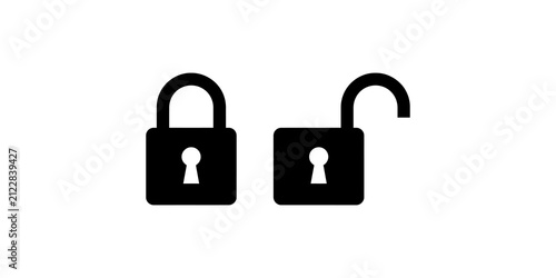 Obraz na plátně Locked and unlocked security padlocks on transparent background.