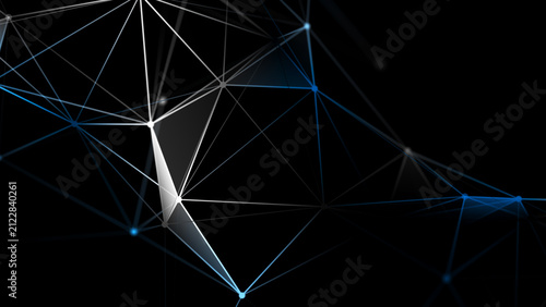 Abstract 3D illustration with connected dots and lines. Wireframe polygonal element. Science and technology. 3d.