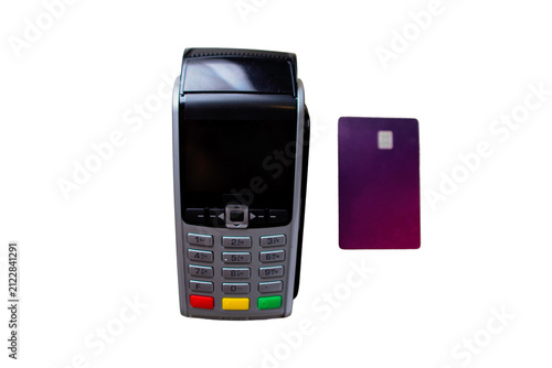 Pos terminal and credit card facilitating a digital electronic payment transaction process with transparent background