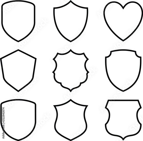 Collection of shield and heart shaped silhouettes isolated on transparent background