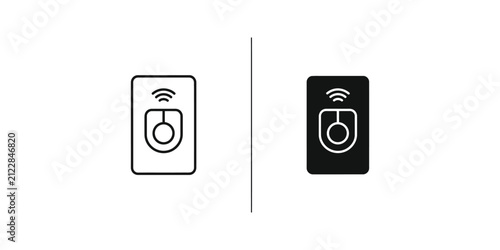 Wireless mouse icon in outline and solid style against white background for digital technology concepts