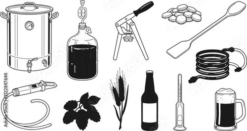 Quadro su tela Craft Beer Home Brewing Kit and Equipment Icons Set Featuring Fermentation Carbo