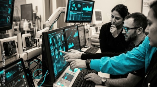 Medical Professionals Analyzing Complex Data On Advanced Diagnostic Screens