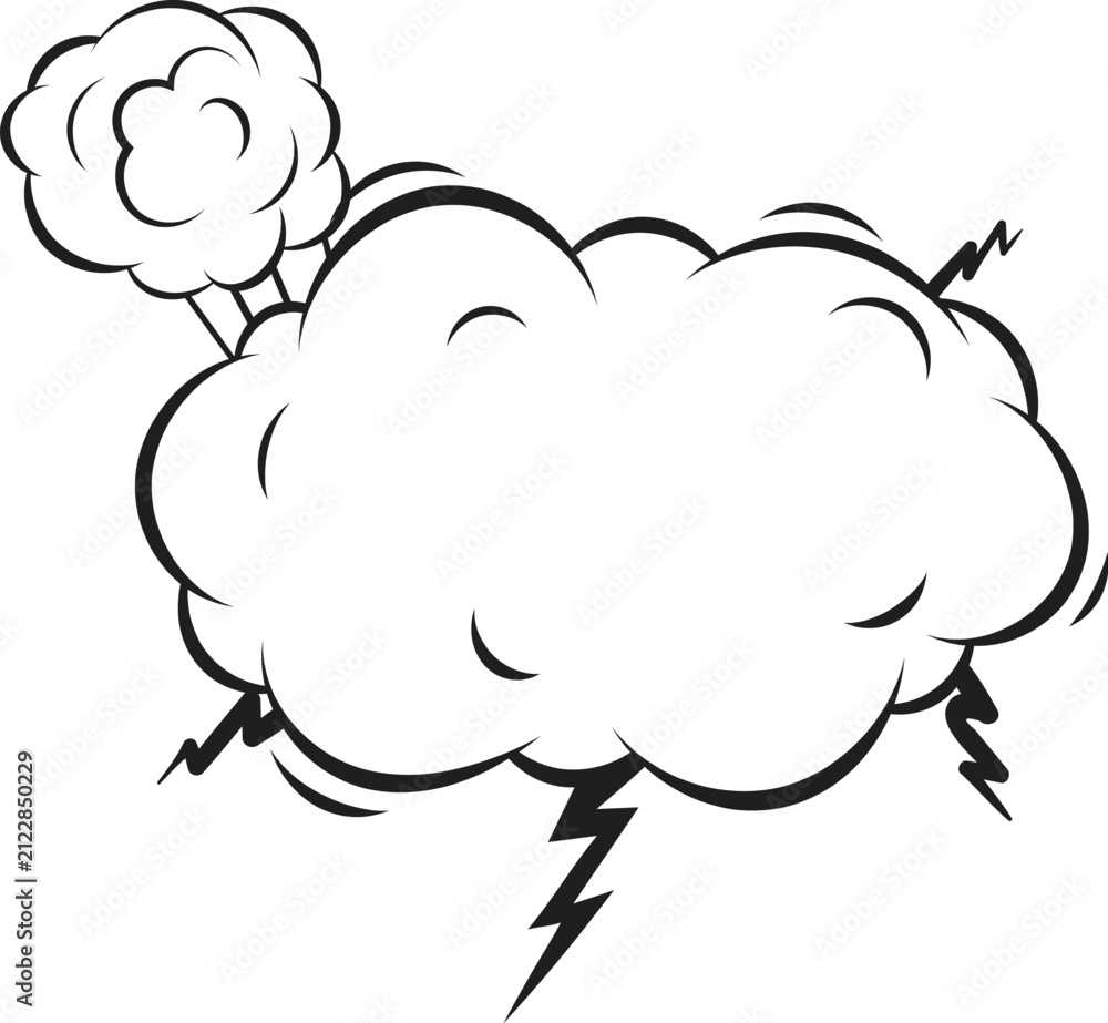 Obraz premium Storm Cloud With Lightning Bolt Black And White Silhouette