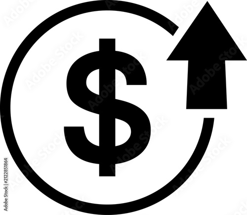 Cost symbol dollar increase icon.