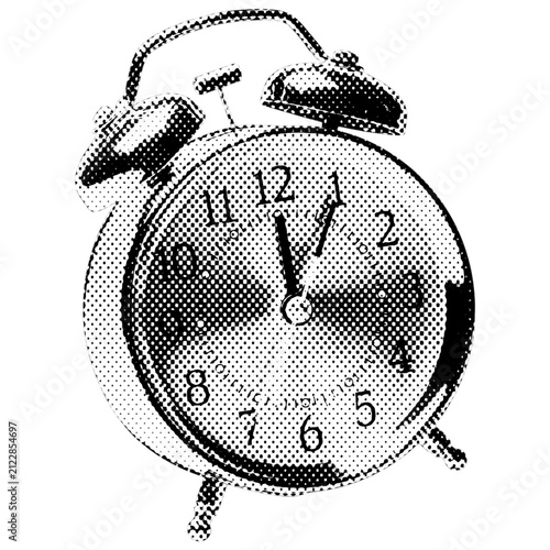 Fotografía Vintage alarm clock illustration with halftone dots on a white background, PNG d
