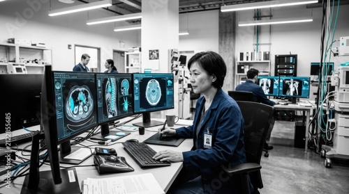 Medical Professional Analyzing Digital Patient Scan Data In Modern Radiology Office