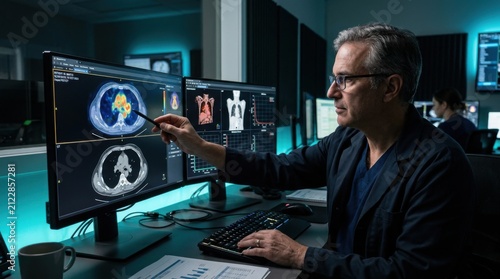 Medical Professional Analyzing Diagnostic Images On Computer Screens