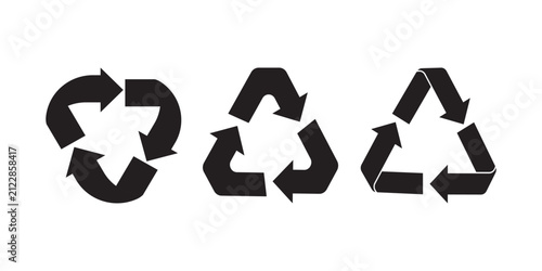 Recycling Symbol Icon Set with Three Arrow Circular Loop Vector Collection