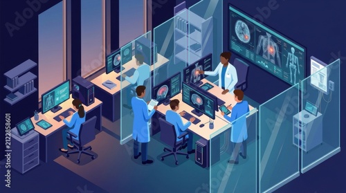 Medical Professionals Analyzing Advanced Diagnostic Imaging Data In A Modern Research Facility