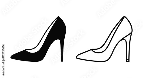 Bild auf Leinwand High heeled shoe silhouettes on a white background