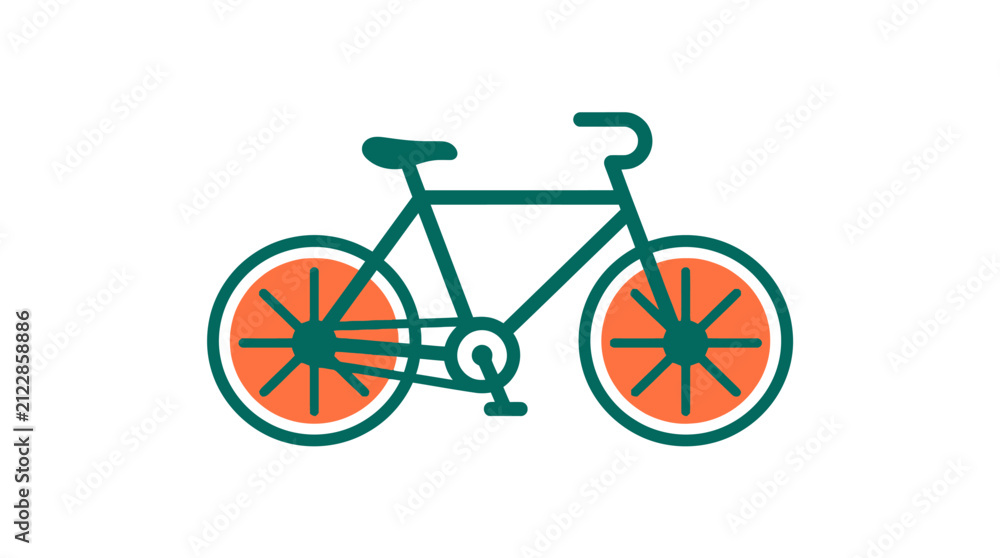 Fototapeta premium Flat Design Green Bicycle with Orange Wheels Illustration.