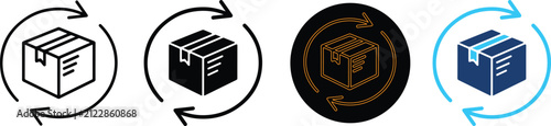 Four variations of a parcel return service icon
