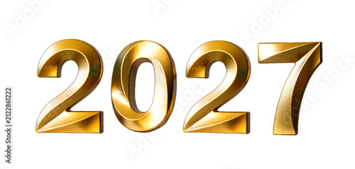 Golden 2027 numbers on white background symbolizing new year celebration, future and prosperity