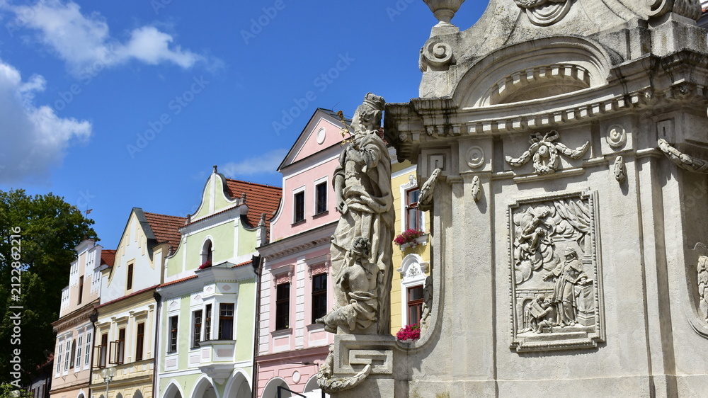 Fototapeta premium Masaryk square with Marian plague column in town Trebon,Czech republic