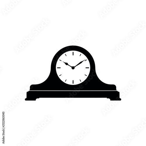 Black silhouette of a classic mantel clock on a white background
