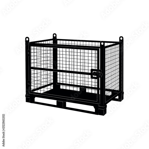 Black metal wire mesh storage cage container on a white background