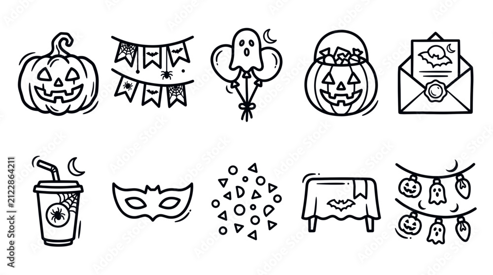 Fototapeta premium Halloween Party Decoration Outline Icons Collection