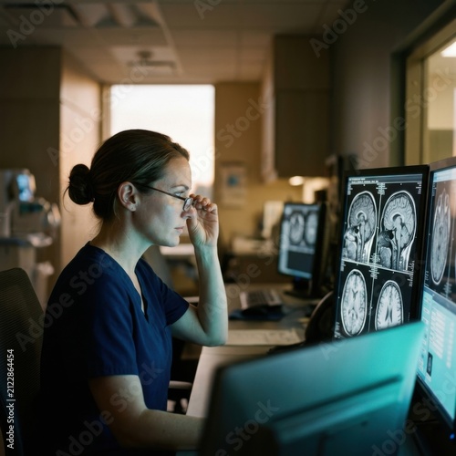Medical Professional Analyzing Brain Scans In Modern Diagnostic Room