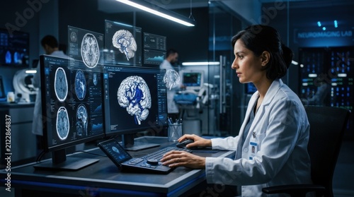 Medical Professional Analyzing Brain Scans In Modern Neuroscience Research Laboratory
