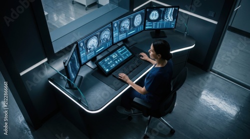 Medical Professional Analyzing Brain Scans On Advanced Technology Workstation