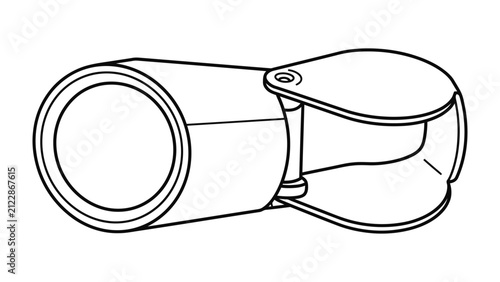 фотографія Collapsible Magnifying Glass: A line art illustration of a compact, collapsible magnifying glass with a foldable lens cover, perfect for detailed inspection and close-up viewing