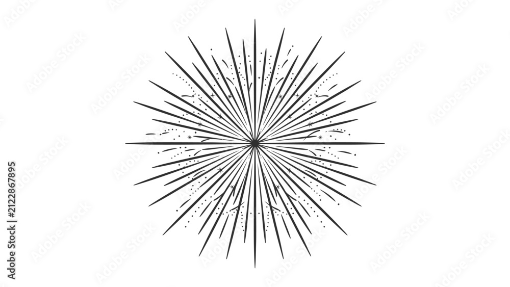 Obraz premium Radiant Burst of Light: An abstract, starburst graphic with radiating lines and a central point, evoking energy, dynamism, and a sense of beginning or explosion.