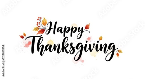 Happy thanksgiving greeting card design with autumn leaves isolated on white background