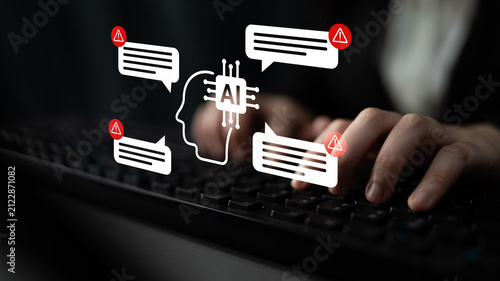 Obraz na plátně This image showcases a digital interaction where artificial intelligence communicates through alert signals, highlighting the importance of cybersecurity and technology