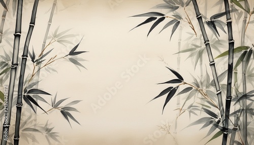 elegant bamboo branches in traditional chinese ink wash painting style on textured paper