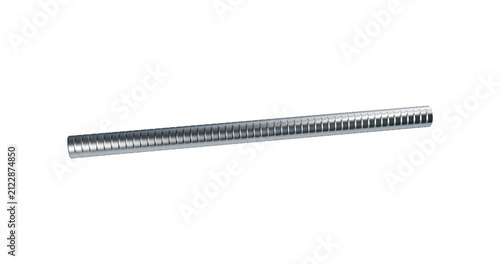 Metal pipe rod with rings silver glowing material in a transparent background