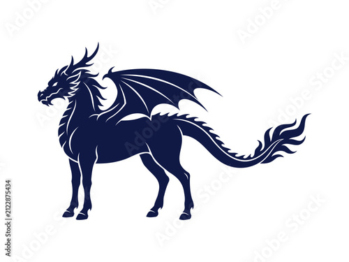Bild auf Leinwand Majestic dragon silhouette with wings and long tail