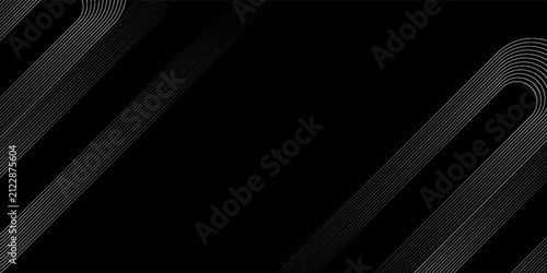 Black abstract background with shining golden geometric lines. Luxurious dark diagonal rounded lines pattern. Elegant design.