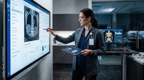 Innovative Medical Professional Analyzing Patient Data On High-Tech Display