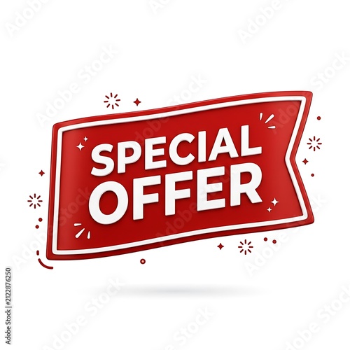 3d red banner with the text special offer isolated on white background