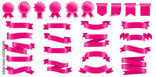 Pink Ribbons And Labels Set Transparent Background