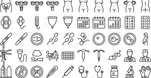 Konstfotografi Gynecology and female reproductive health line icons set including pregnancy men