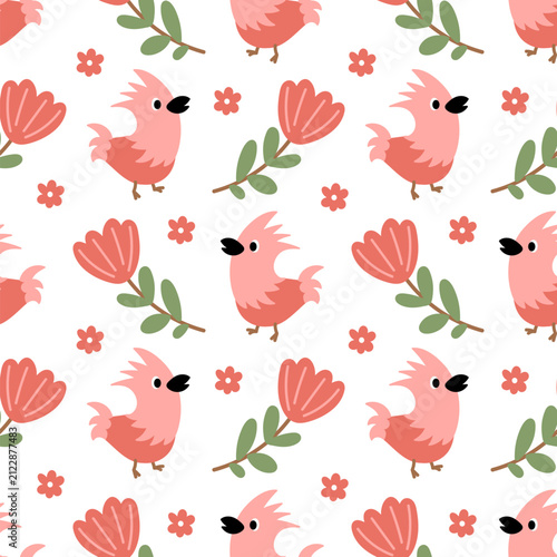 Cute pink parrots seamless pattern